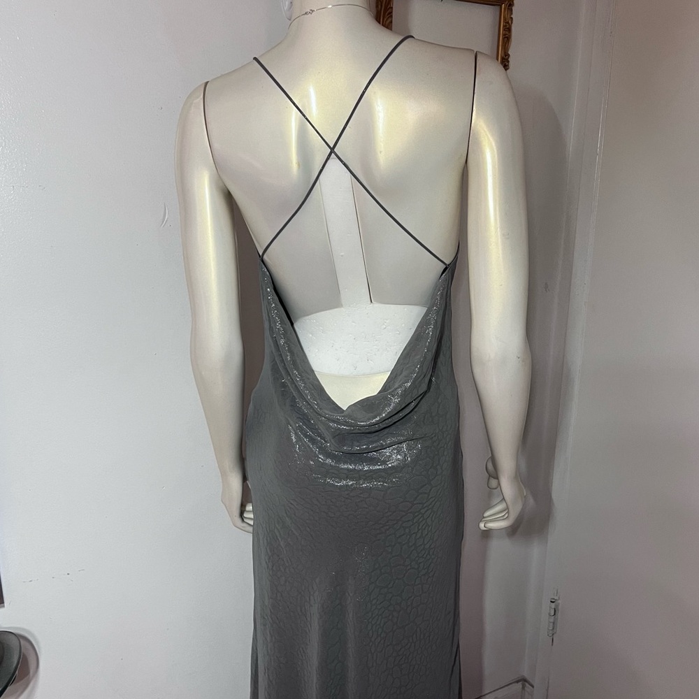 Silence + Noise Silver Slip Dress Size Large AB Maxi Liquid Fluid Backless Silve - Picture 7 of 16